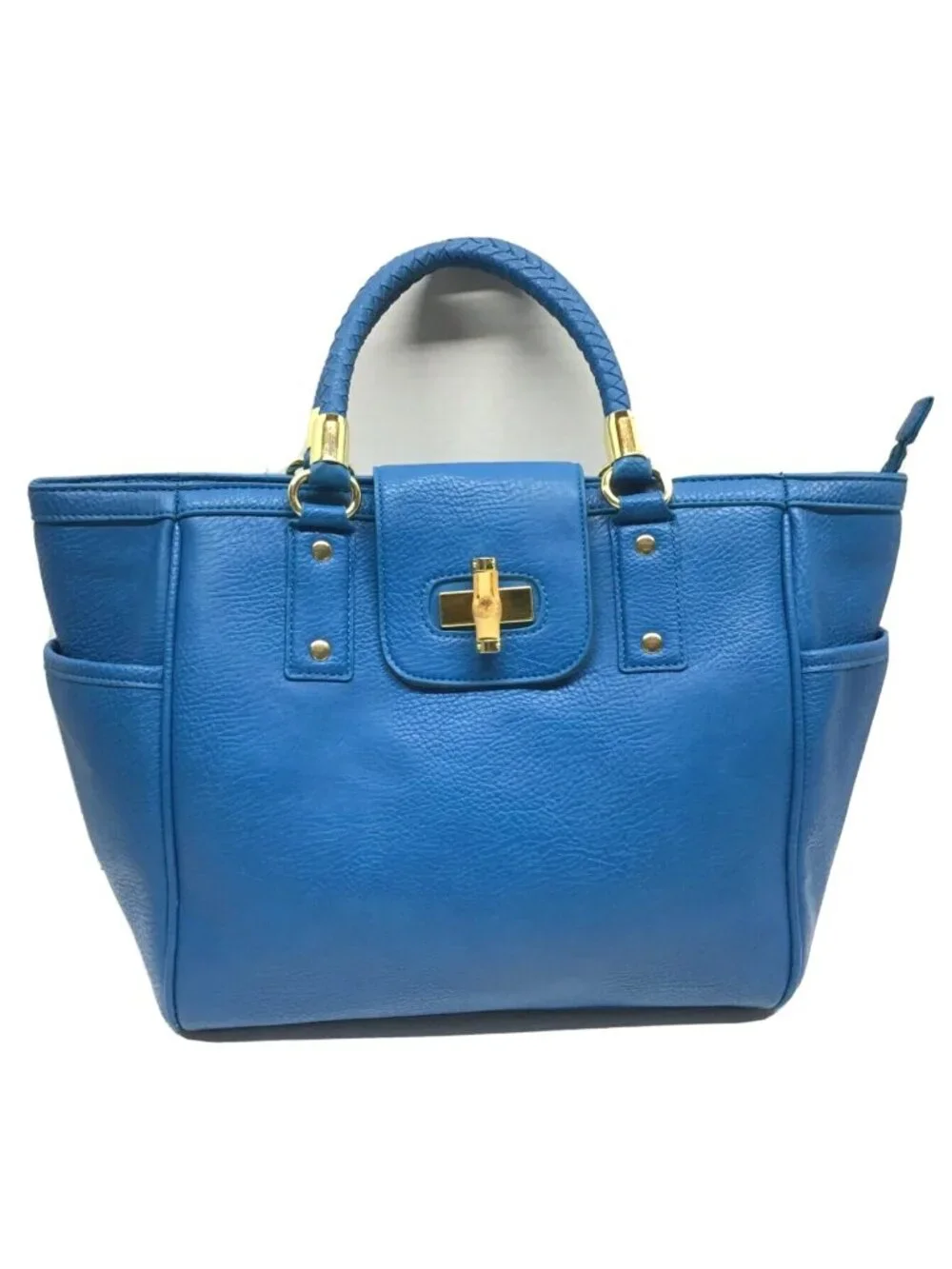 Olivia and Joy Large Blue Faux Leather Shoulder Tote Bag Purse